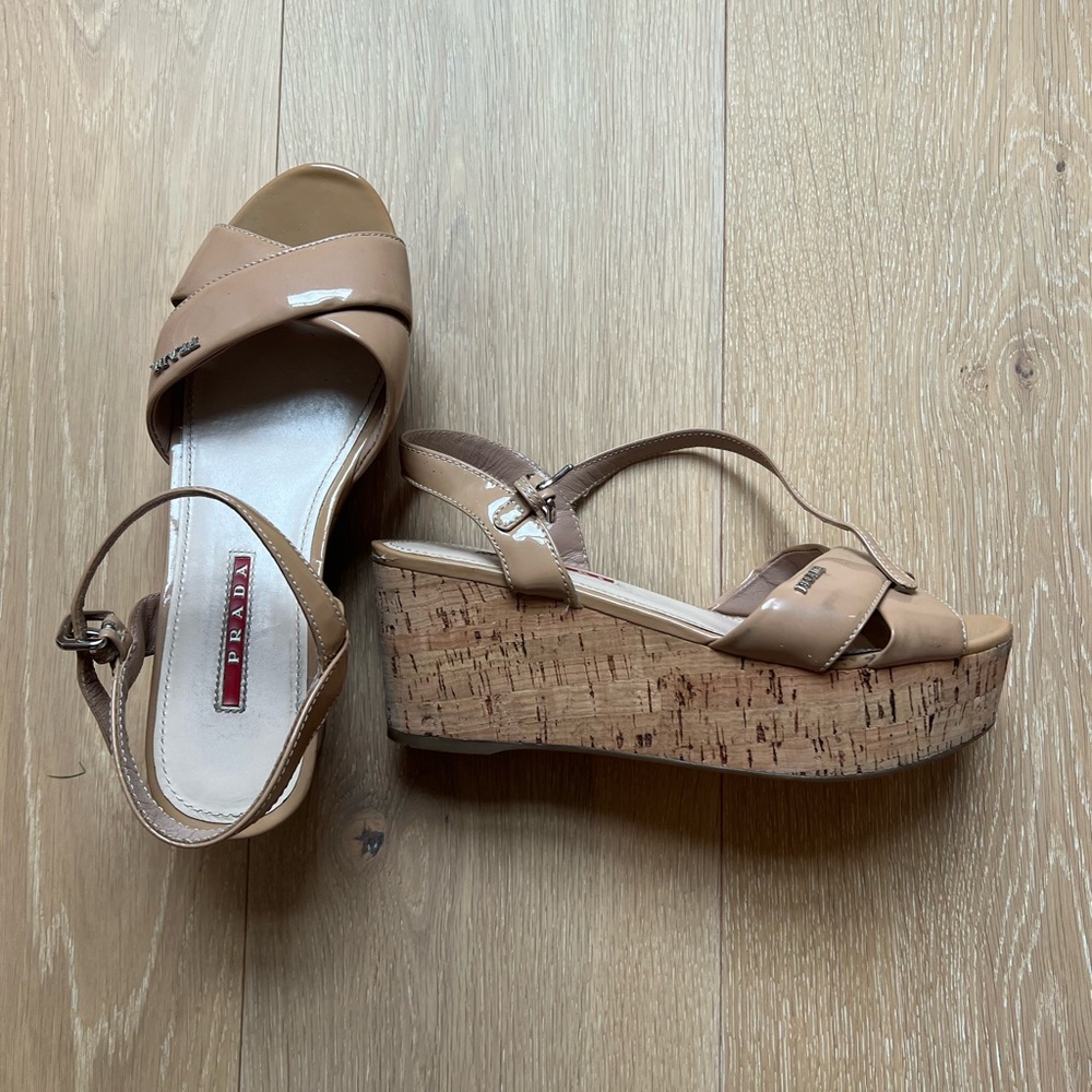Prada Patent Leather Platform Wedges - size 7